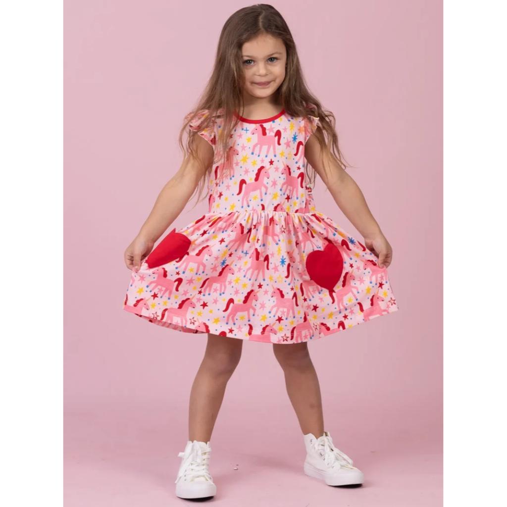 Oobi Heart Pocket Skater Dress (Magical Unicorn)