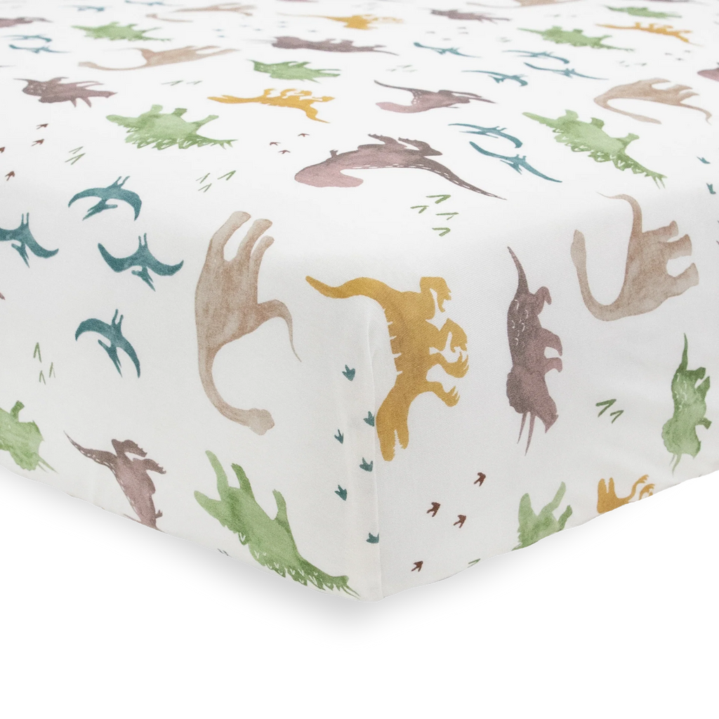 Little Unicorn Stretch Knit Fitted Cot Sheet (Dino Pals)