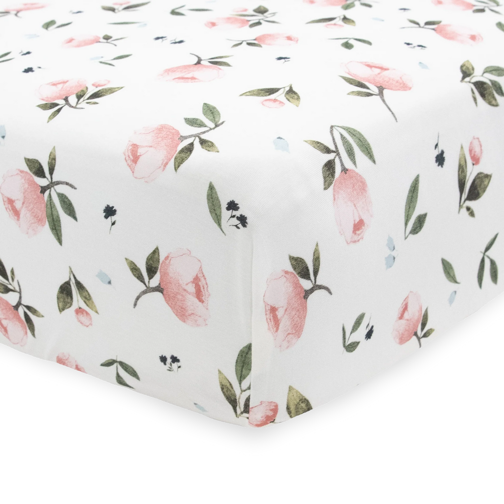 Little Unicorn Stretch Knit Fitted Cot Sheet (Watercolour Roses)