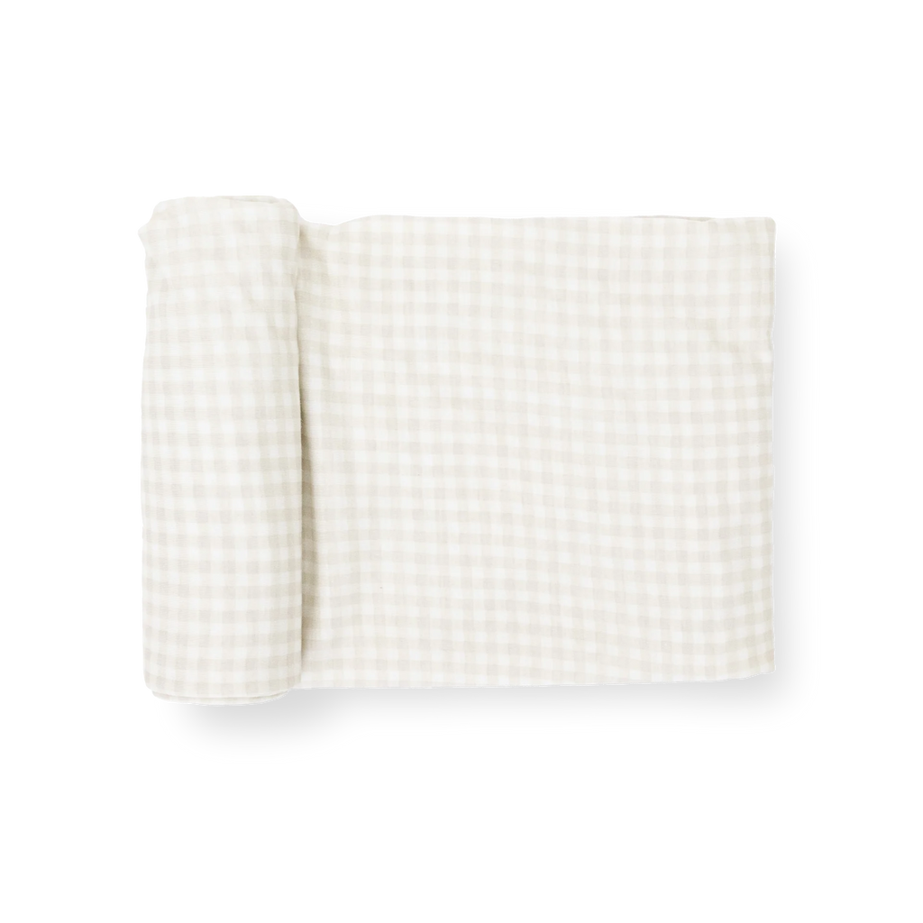 Little Unicorn Stretch Knit Swaddle (Tan Gingham)