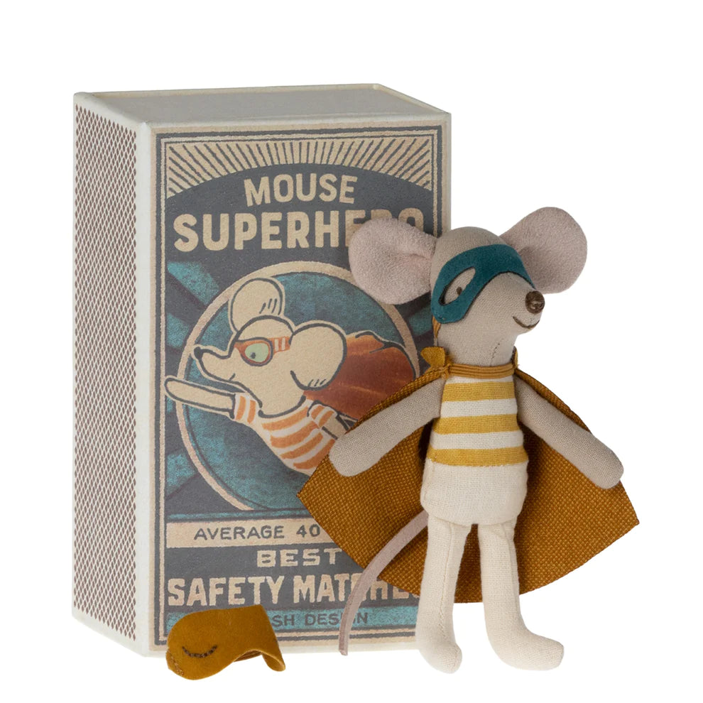 maileg super hero little brother mouse in matchbox
