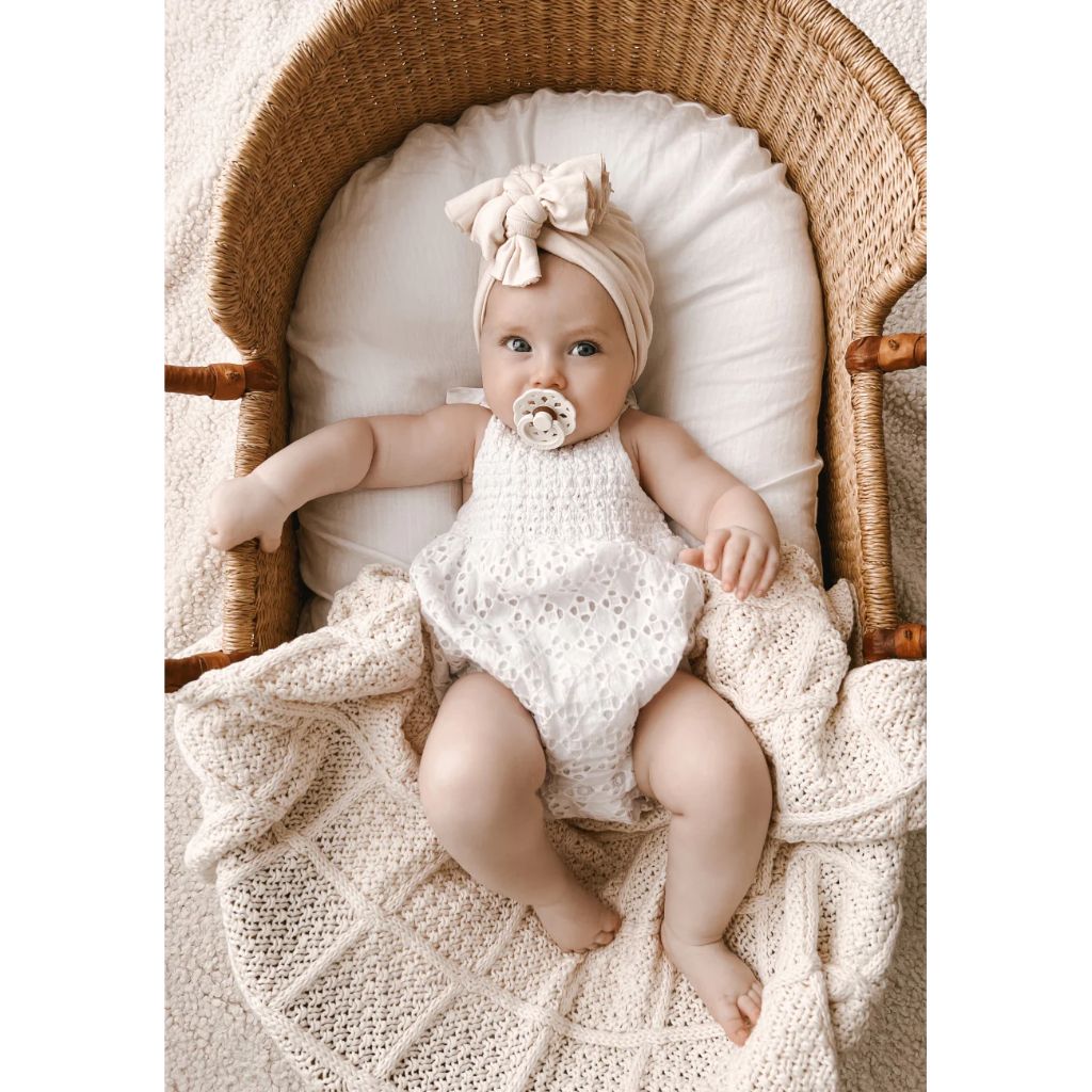 Miann & Co Tie Shoulder Shirred Bodysuit (Shell Broderie)