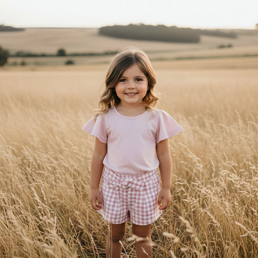 Love Henry Girls Tie Waist Shorts (Pink Check)