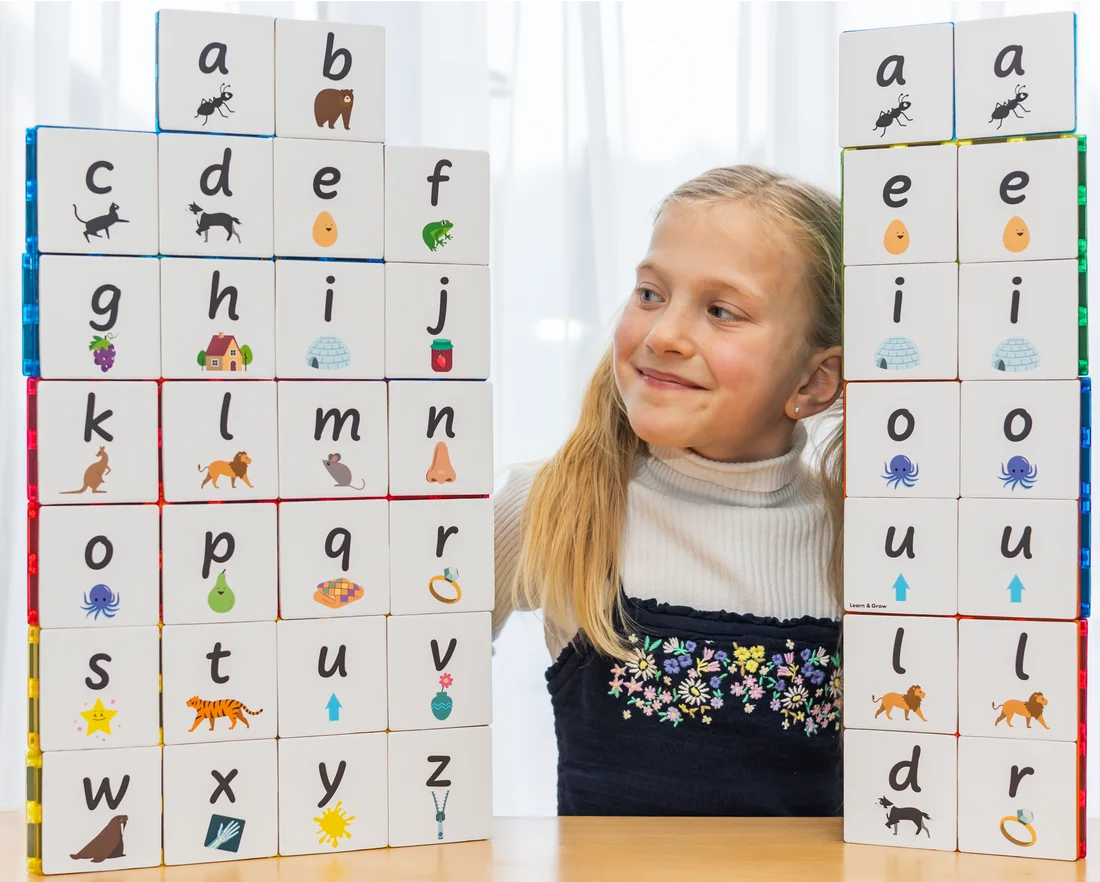 TileTek Magnetic Tiles 40pc Tile Toppers (Lowercase Alphabet Pack)
