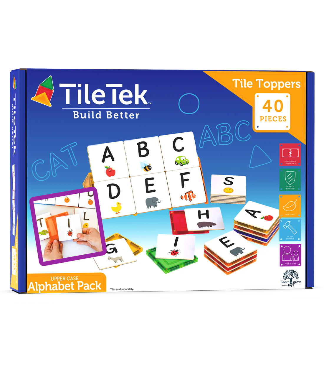 TileTek Magnetic Tiles 40pc Tile Toppers (Uppercase Alphabet Pack)