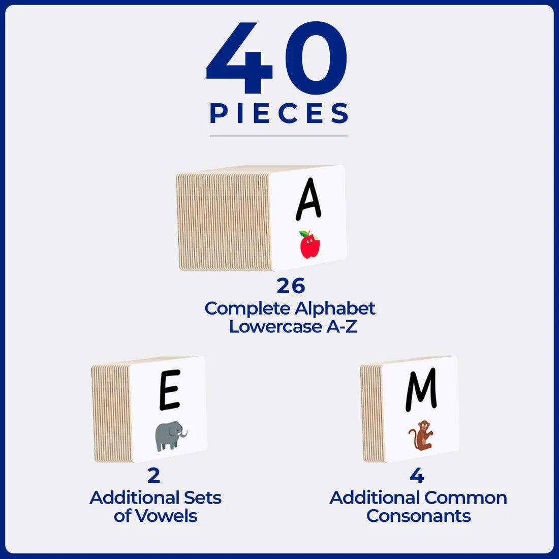 TileTek Magnetic Tiles 40pc Tile Toppers (Uppercase Alphabet Pack)