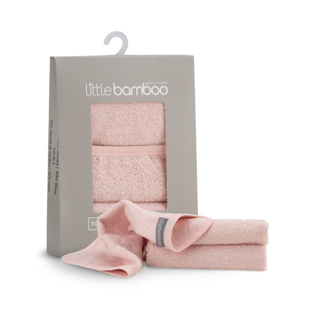 Little Linen Towelling Washcloths 3pk (Dusty Rose)