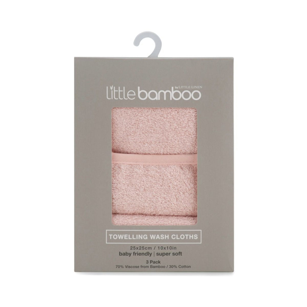 Little Linen Towelling Washcloths 3pk (Dusty Rose)