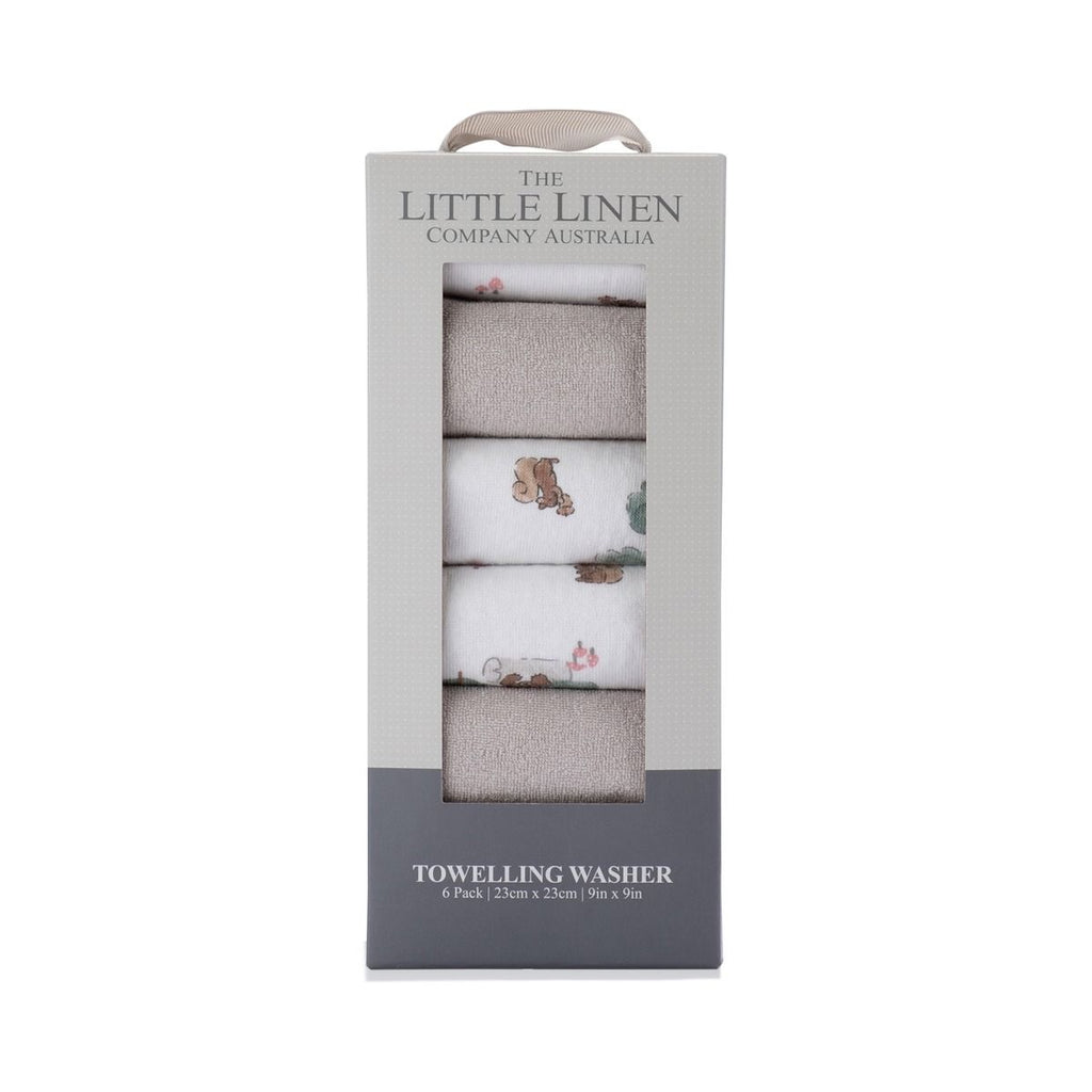 Little Linen Towelling Washcloths 6pk (Willow Bear)