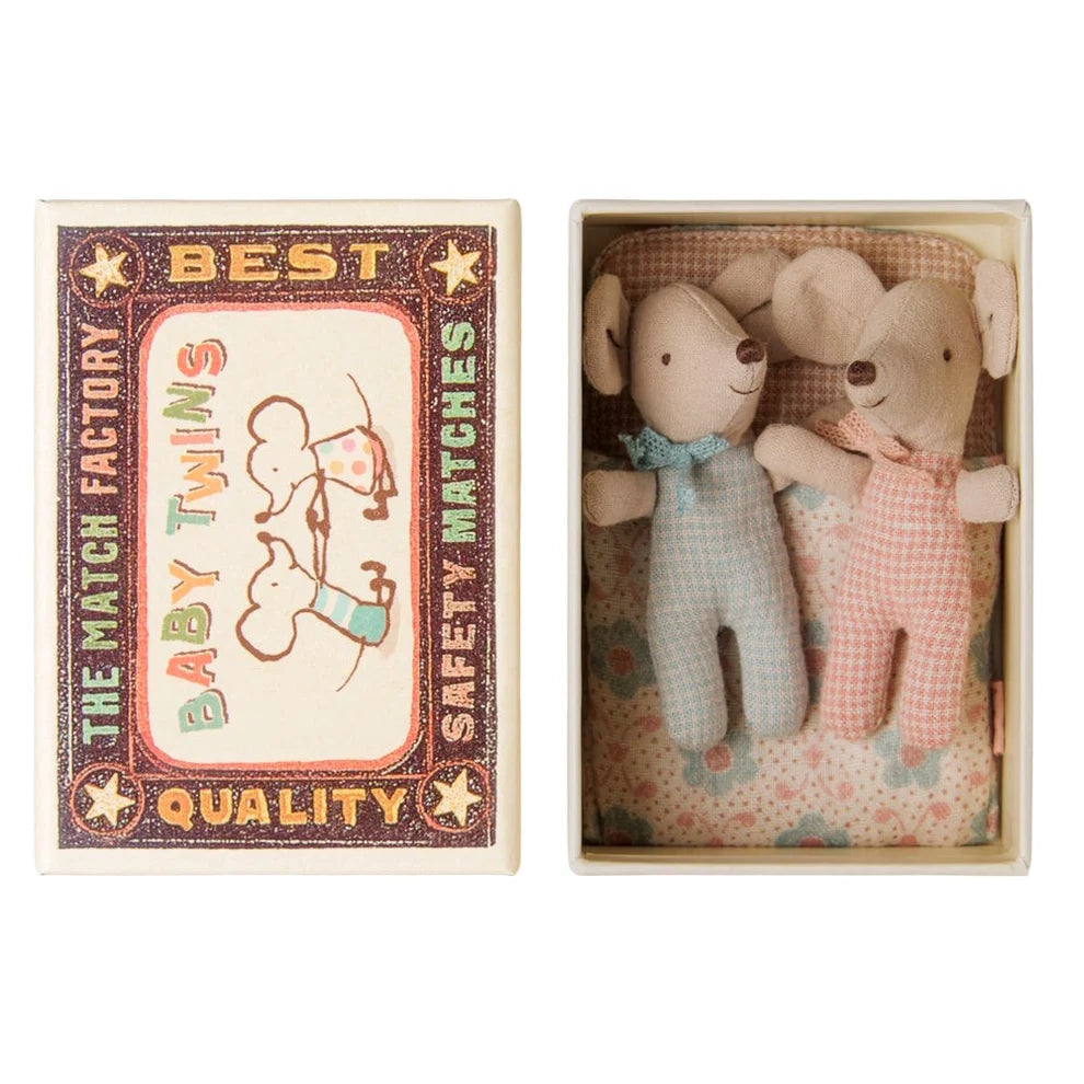 Maileg Twins Baby Mice in Matchbox (Checker)