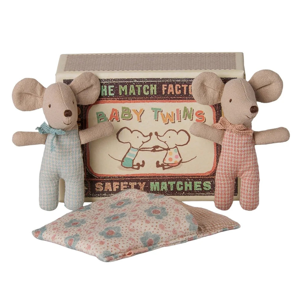 Maileg Twins Baby Mice in Matchbox (Checker)