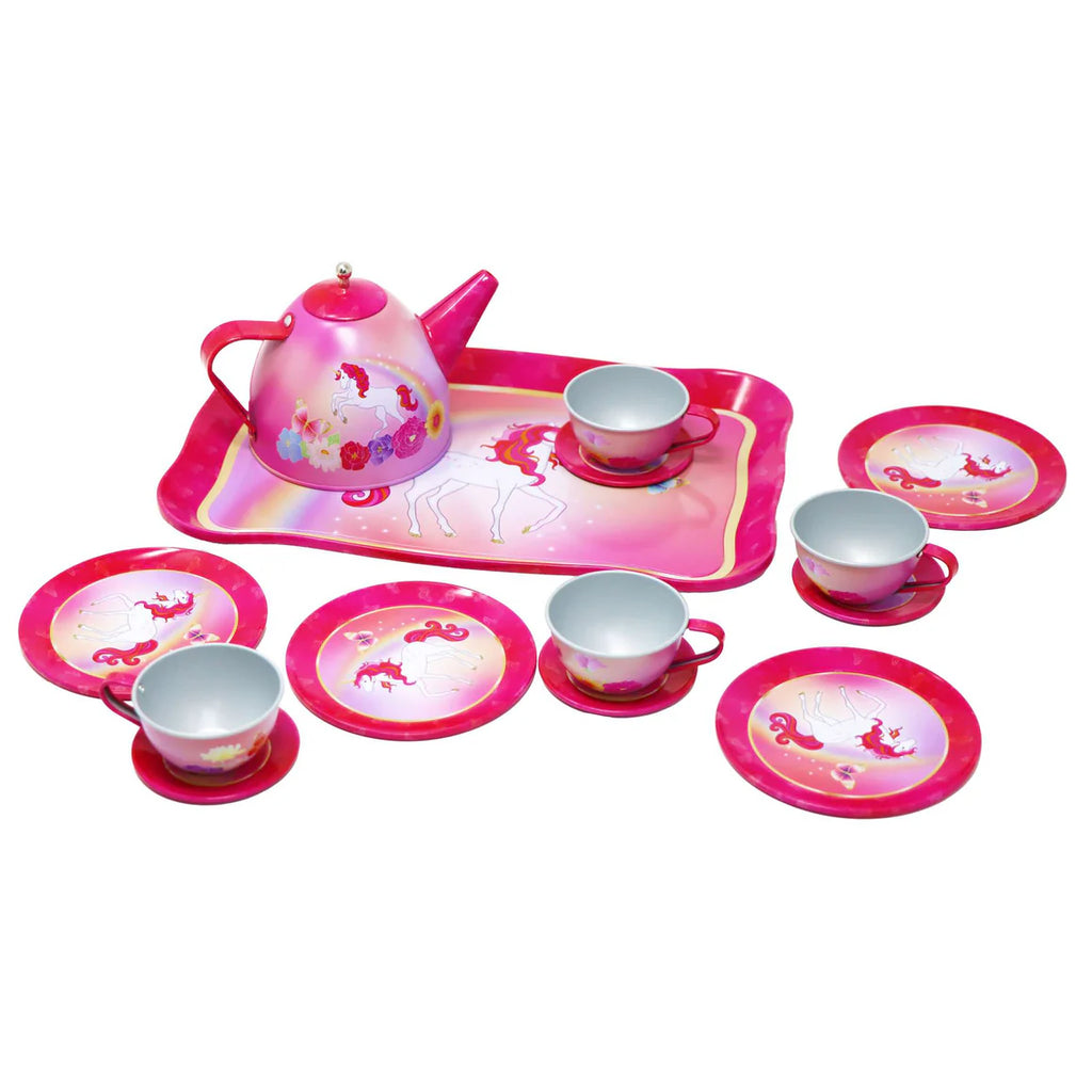 Pink Poppy Unicorn Butterfly Tin Tea Set (14 Pieces)