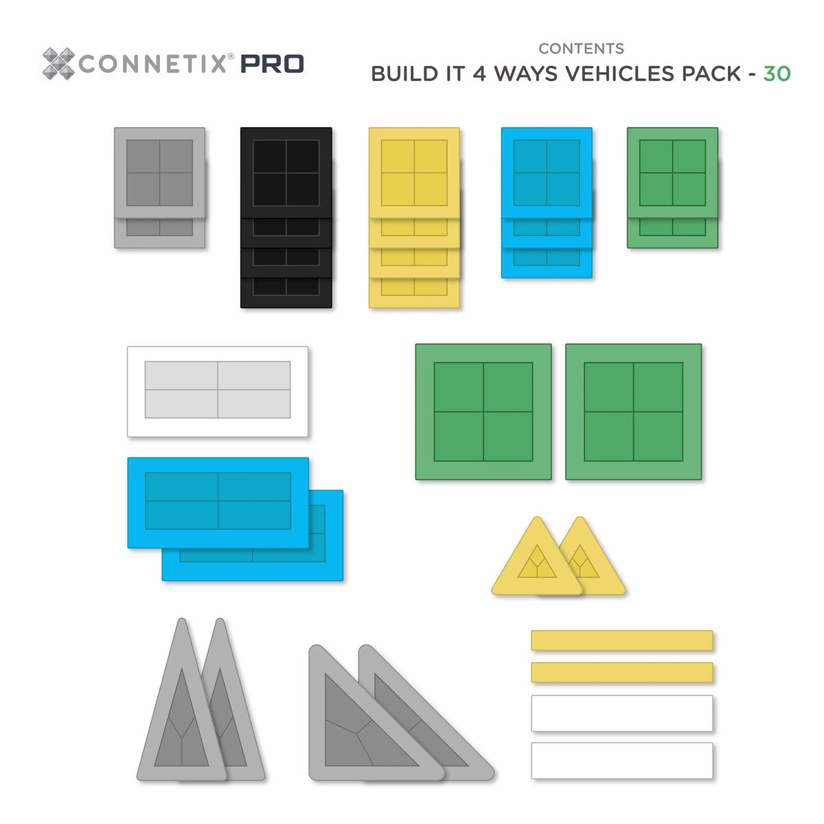 CONNETIX PRO Magnetic Tiles Build it 4 Ways Pack (Vehicles Pack 30pc)