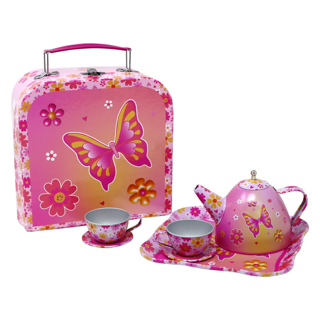 Pink Poppy Vibrant Vacation Tin Tea Set (7 Pieces)
