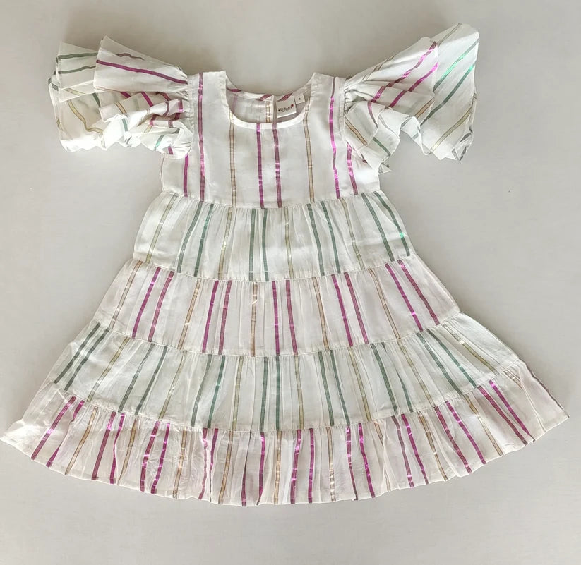 Yo Baby White Layered Dress (Green & Pink Lurex)