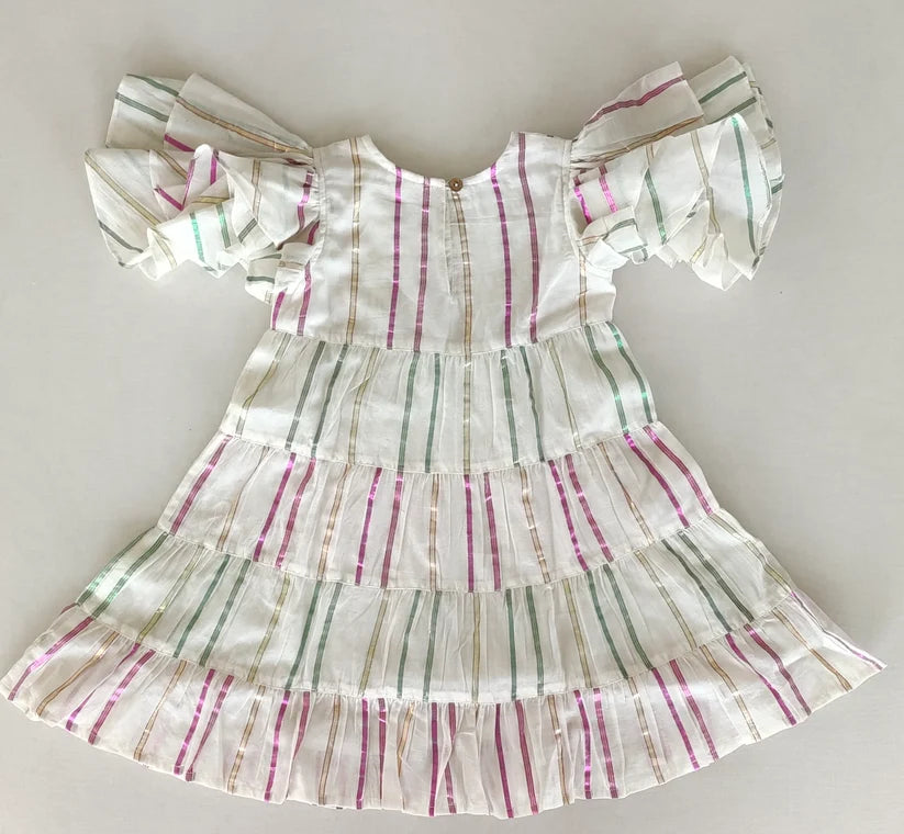 Yo Baby White Layered Dress (Green & Pink Lurex)