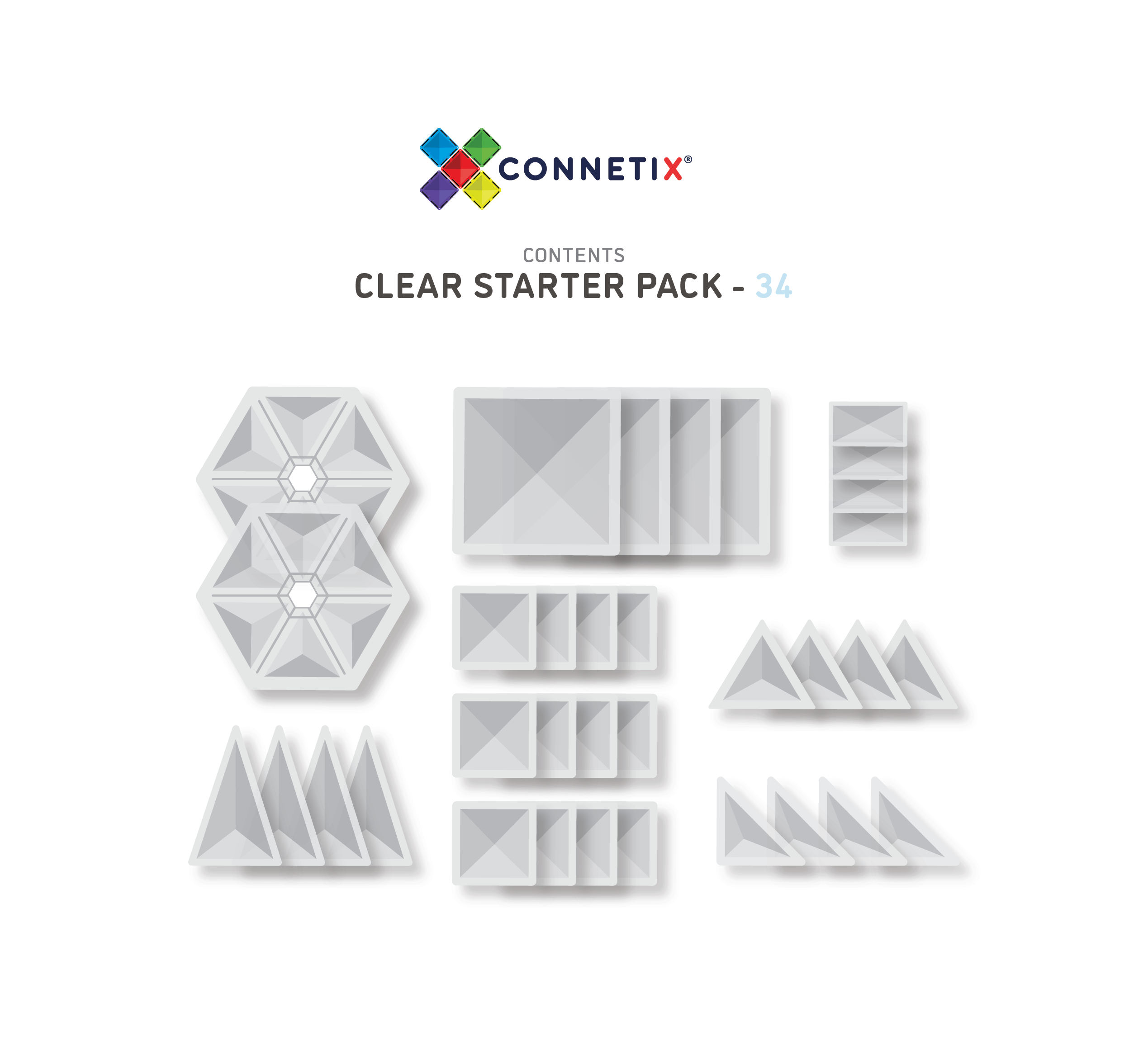 connetix magnetic tiles 34 piece clear pack