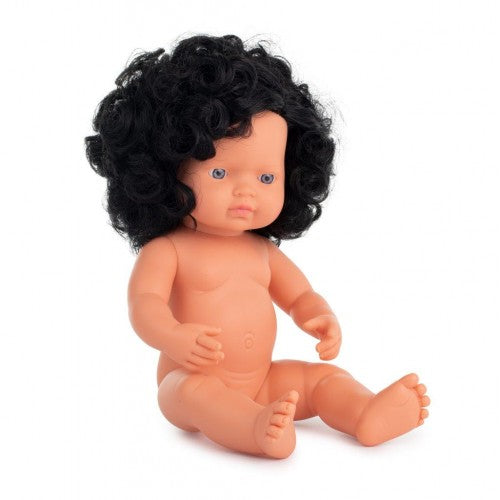 Miniland 38cm Anatomically Correct Doll (Black Curly Hair Caucasian Girl)
