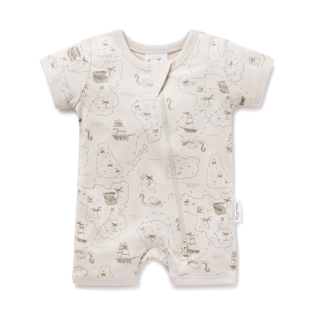 A&O Pirate Map Zip Romper (Crystal Gray)