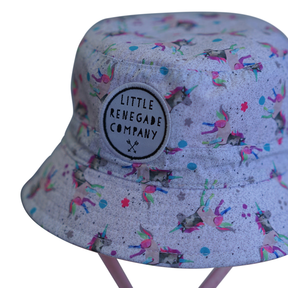 little renegade bucket style sunhat in sparkles unicorn print