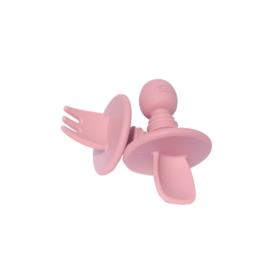 petite eats silicone cutlery set in dusky rose