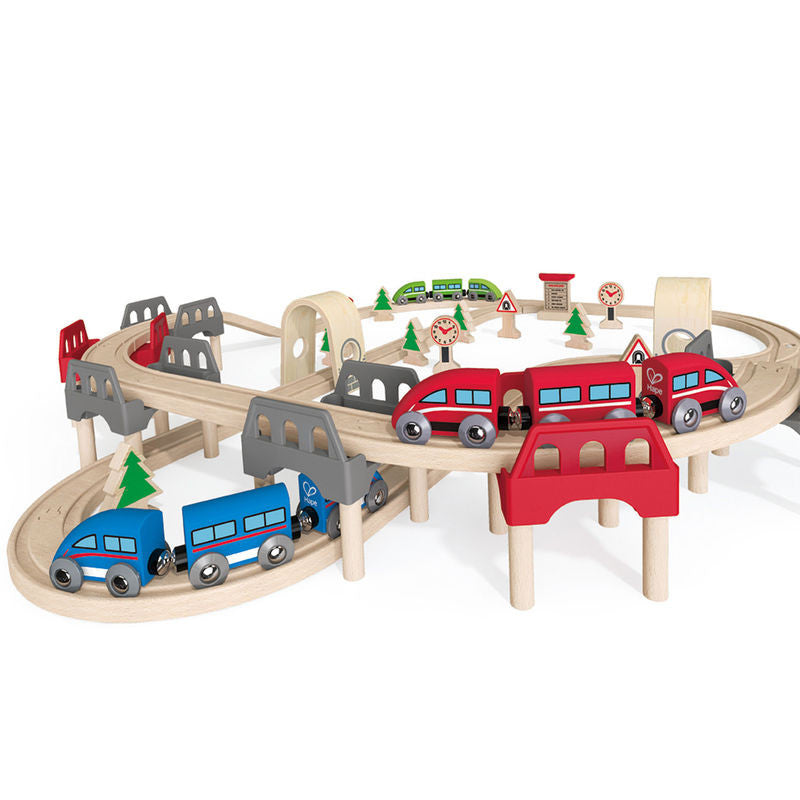 hape high and low railway set