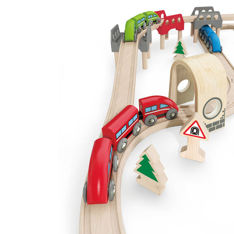 hape high and low railway set