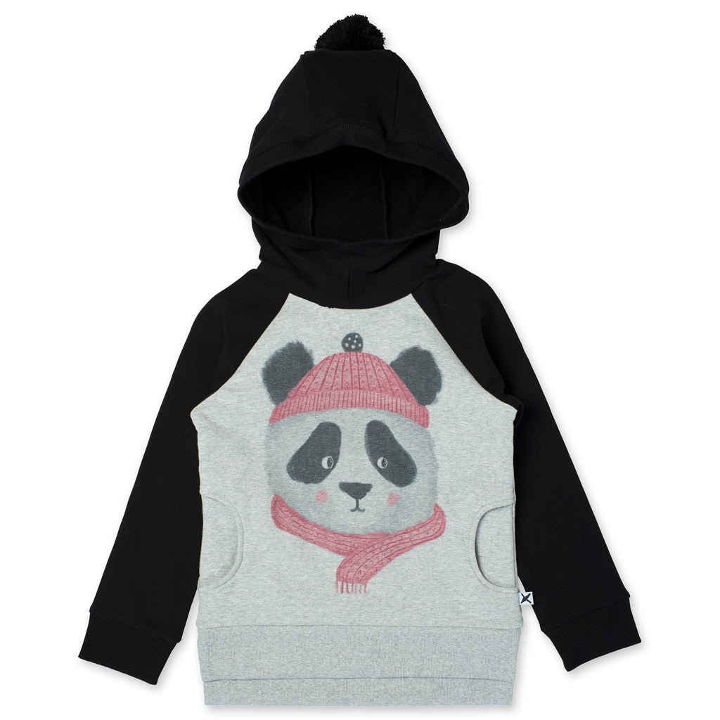 minti warm panda furry hood in grey marle black