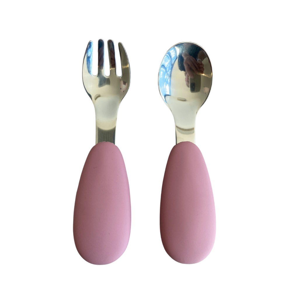 petite eats metal cutlery set in dusky rose