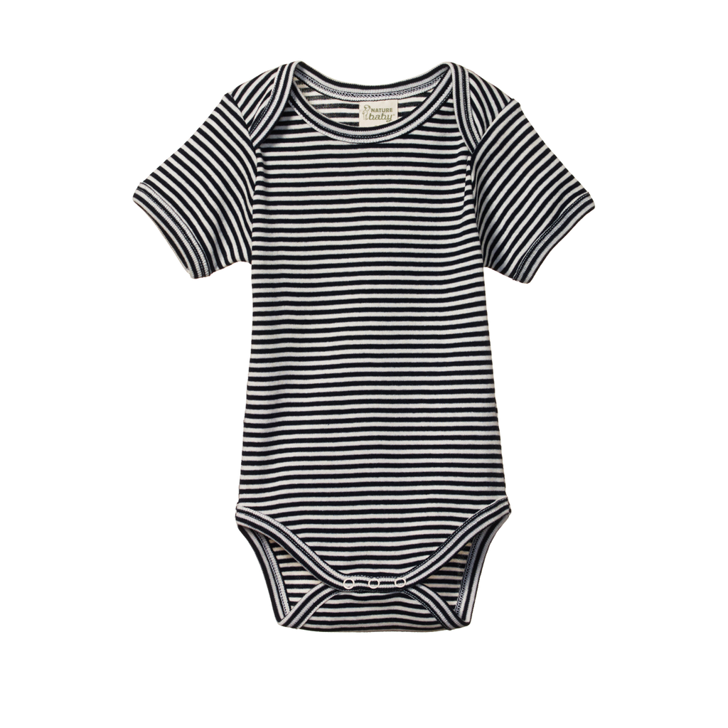 nature baby organic cotton short sleeve bodysuit in navy stripe