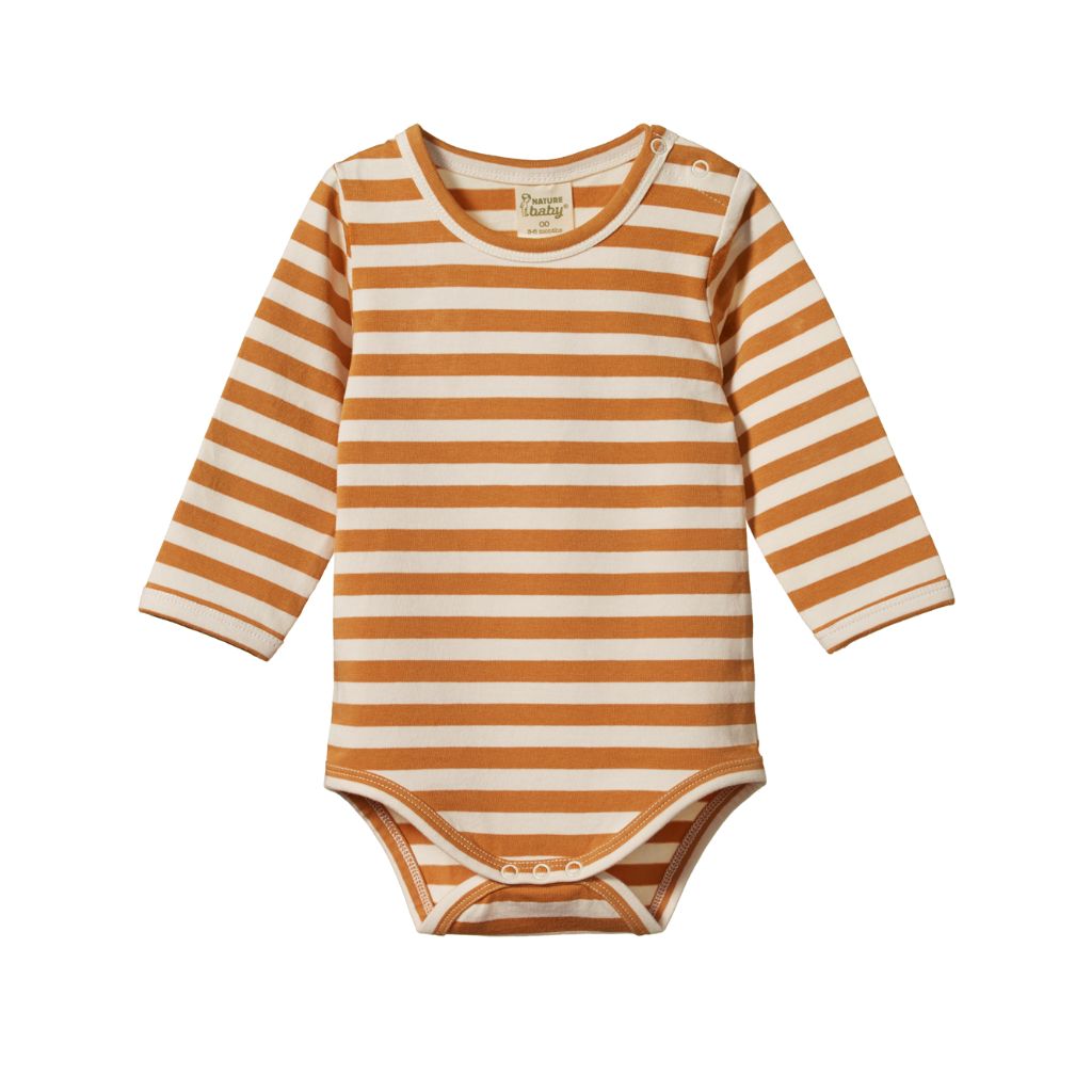 Nature Baby Stretch Jersey L/S Bodysuit (Straw Sea Stripe)