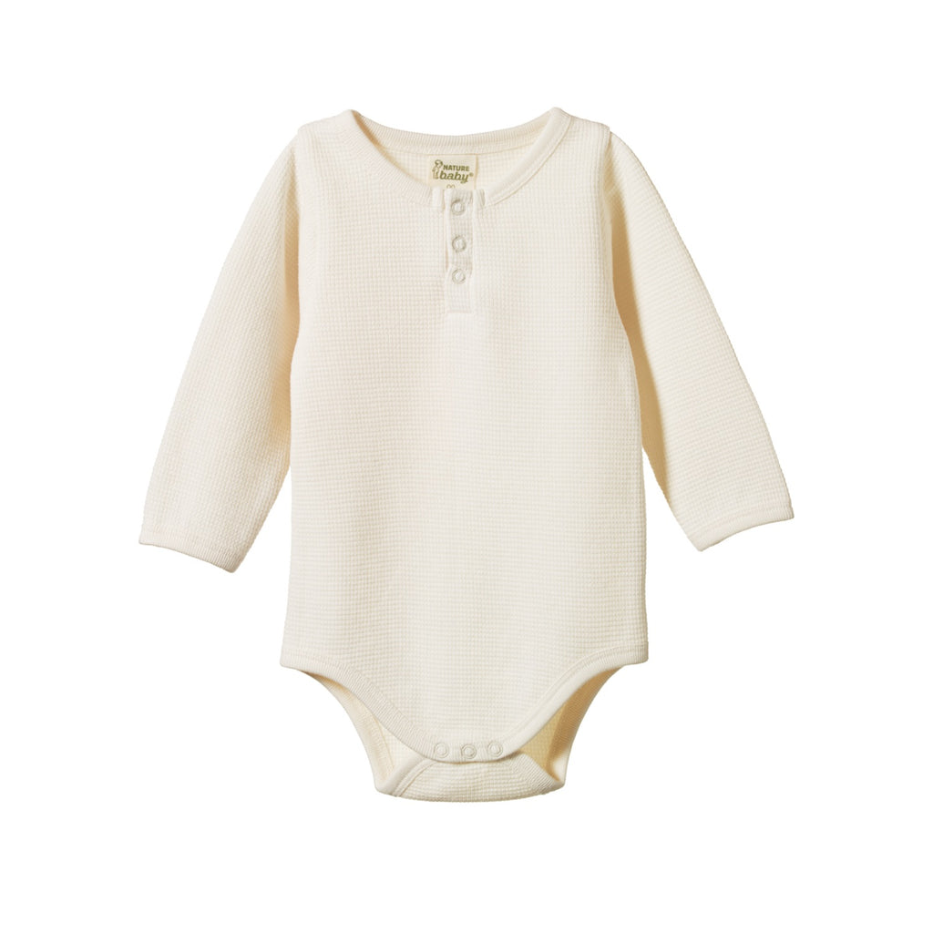 Nature Baby Organic Cotton Waffle L/S Bodysuit (Natural)
