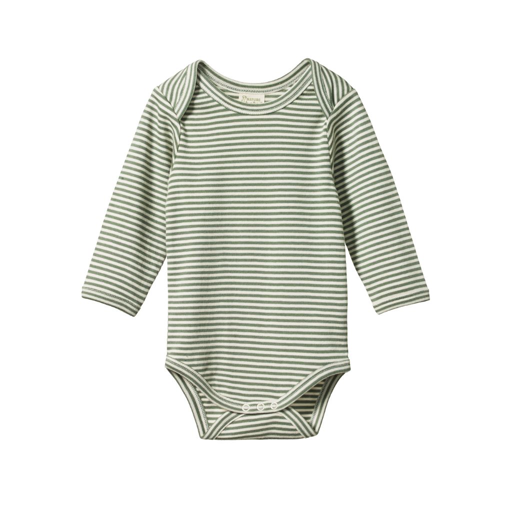 Nature Baby Organic Cotton L/S Bodysuit (Nettle Stripe)