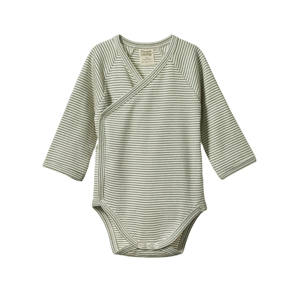 Nature Baby Organic Cotton L/S Kimono Bodysuit (Nettle Pinstripe)