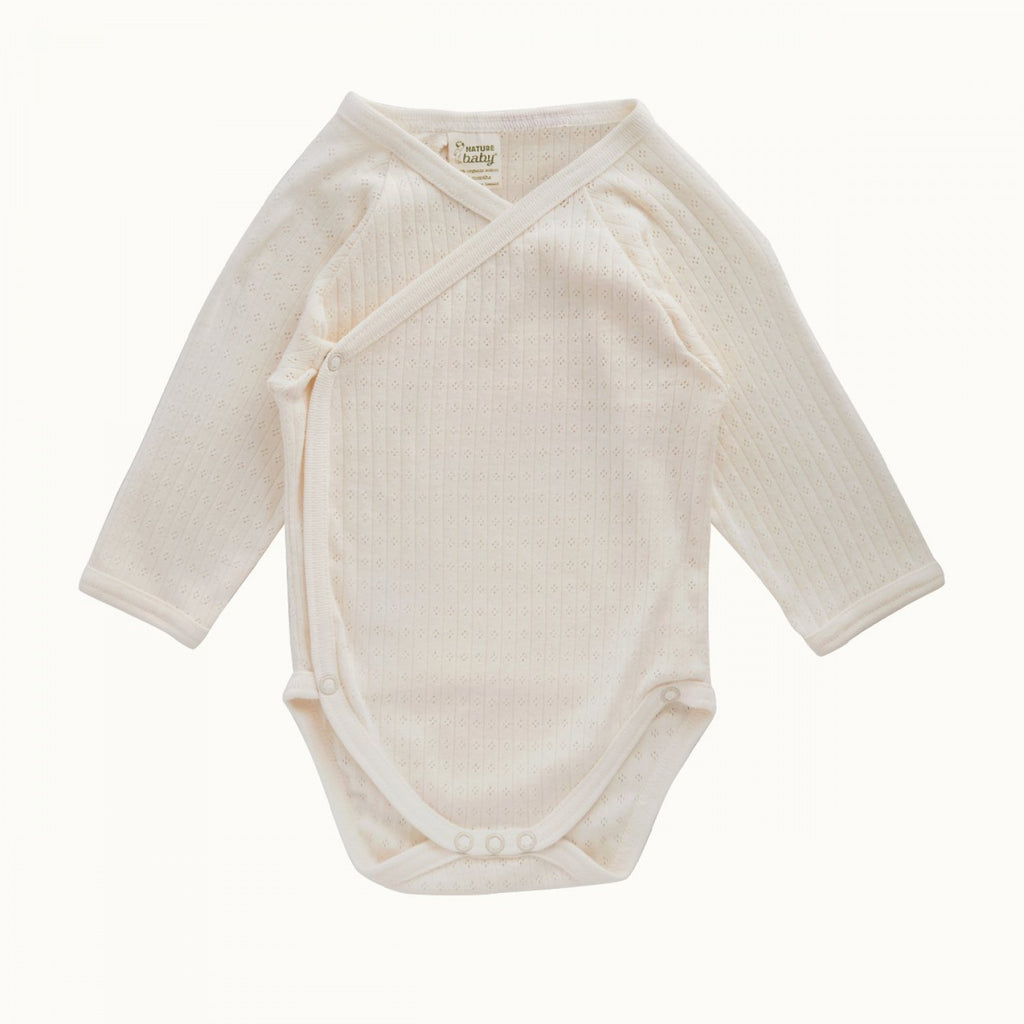 nature baby long sleeve kimono bodysuit in pointelle natural fabric