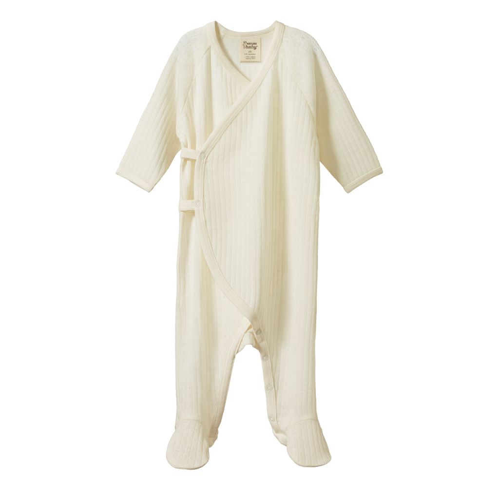 Nature Baby Merino Pointelle Kimono Stretch & Grow (Natural)
