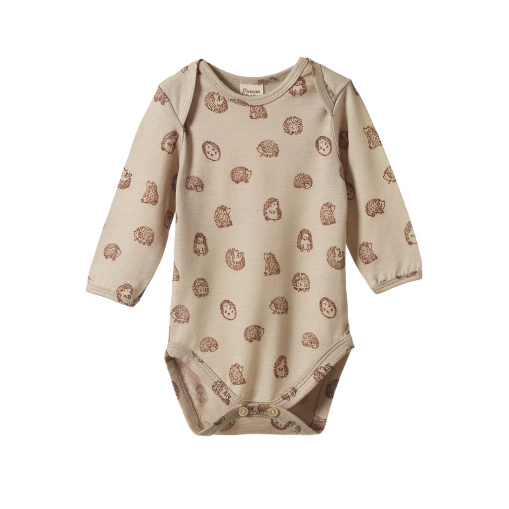 Nature Baby Merino L/S Bodysuit (Happy Hedgehog Print)