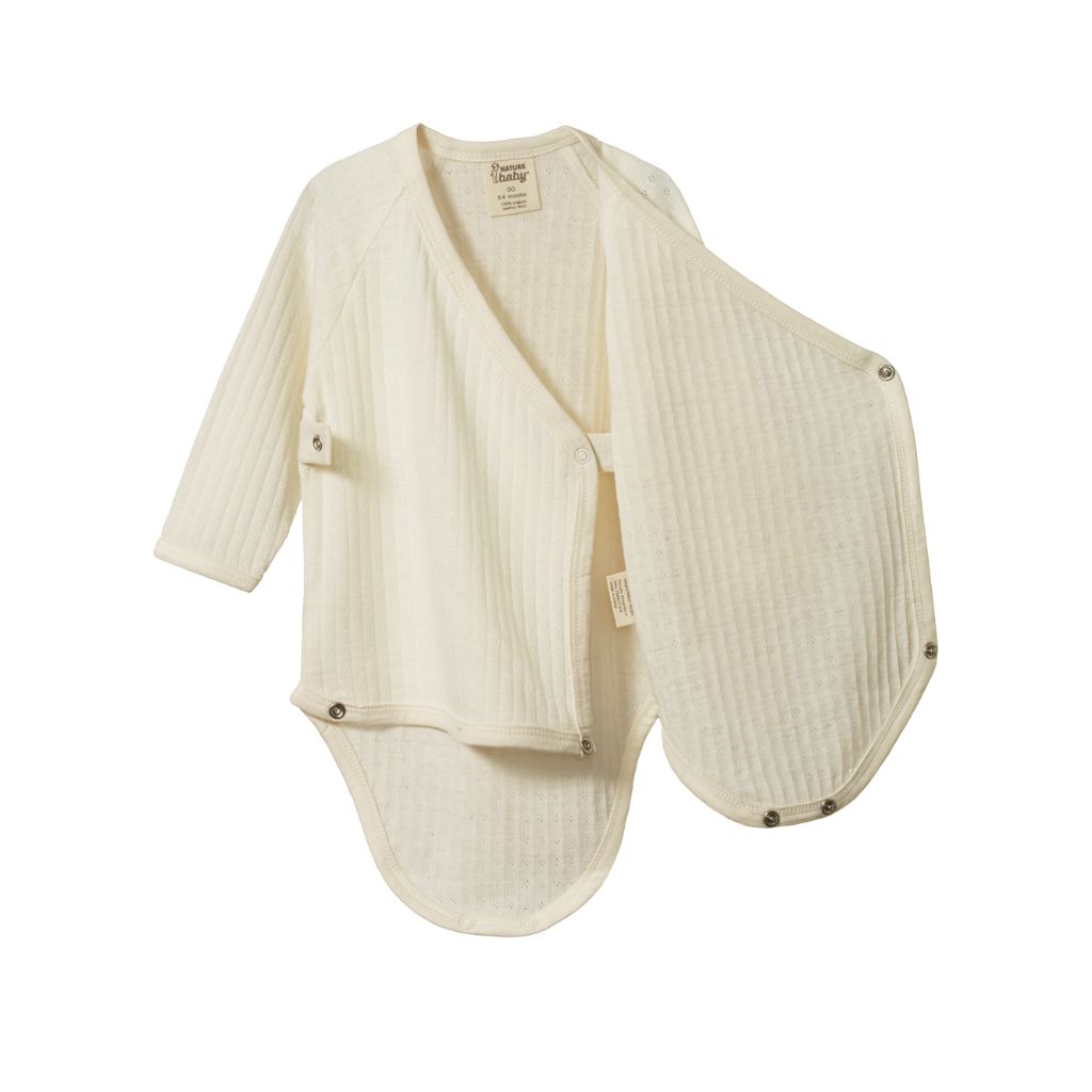 Nature Baby Merino Pointelle L/S Kimono Bodysuit (Natural)