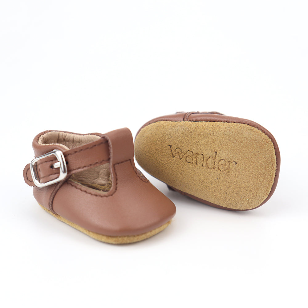 B&B + Wander Leather Doll T-Bar Shoes (Chocolate)
