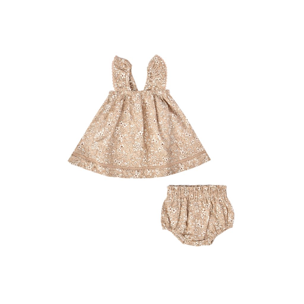 Quincy Mae Ruffle Tank Dress & Bloomer Set (Apricot Floral)