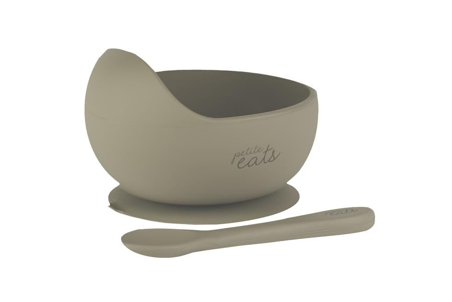 petite eats silicone bowl & spoon set in sage