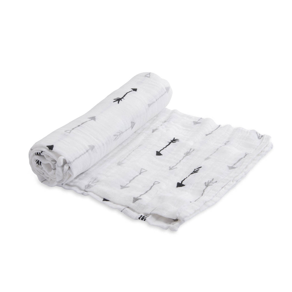 little unicorn cotton muslin swaddle in arrow print