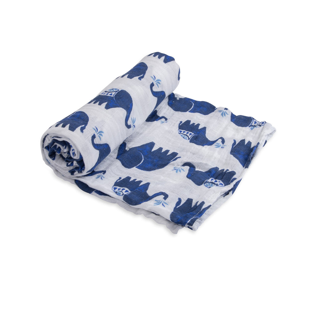 little unicorn cotton muslin swaddle in indie elephant