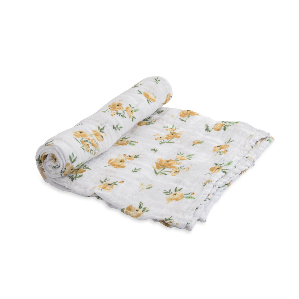 little unicorn cotton muslin swaddle in yellow rose