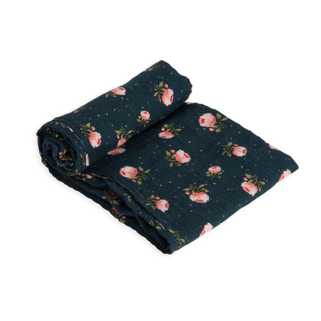 little unicorn cotton muslin swaddle in midnight rose