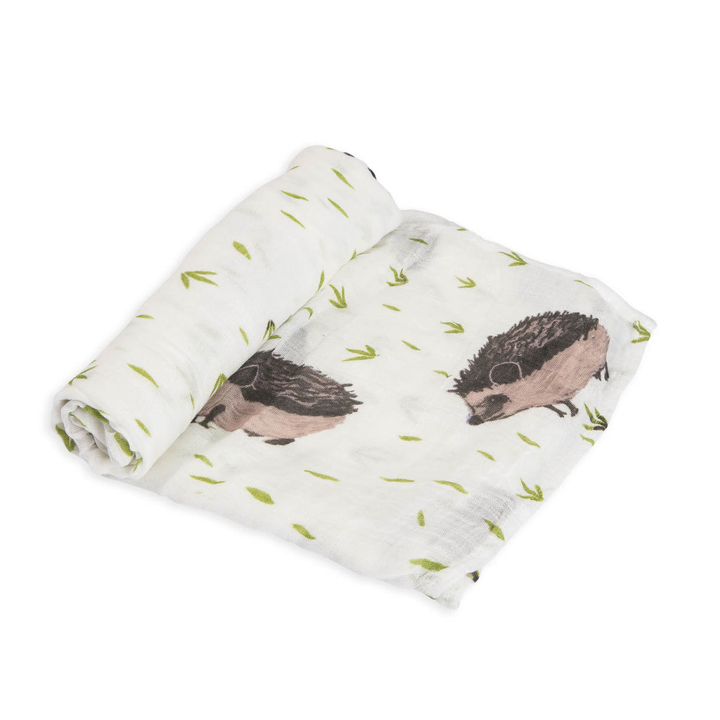 little unicorn deluxe muslin swaddle in hedgehog