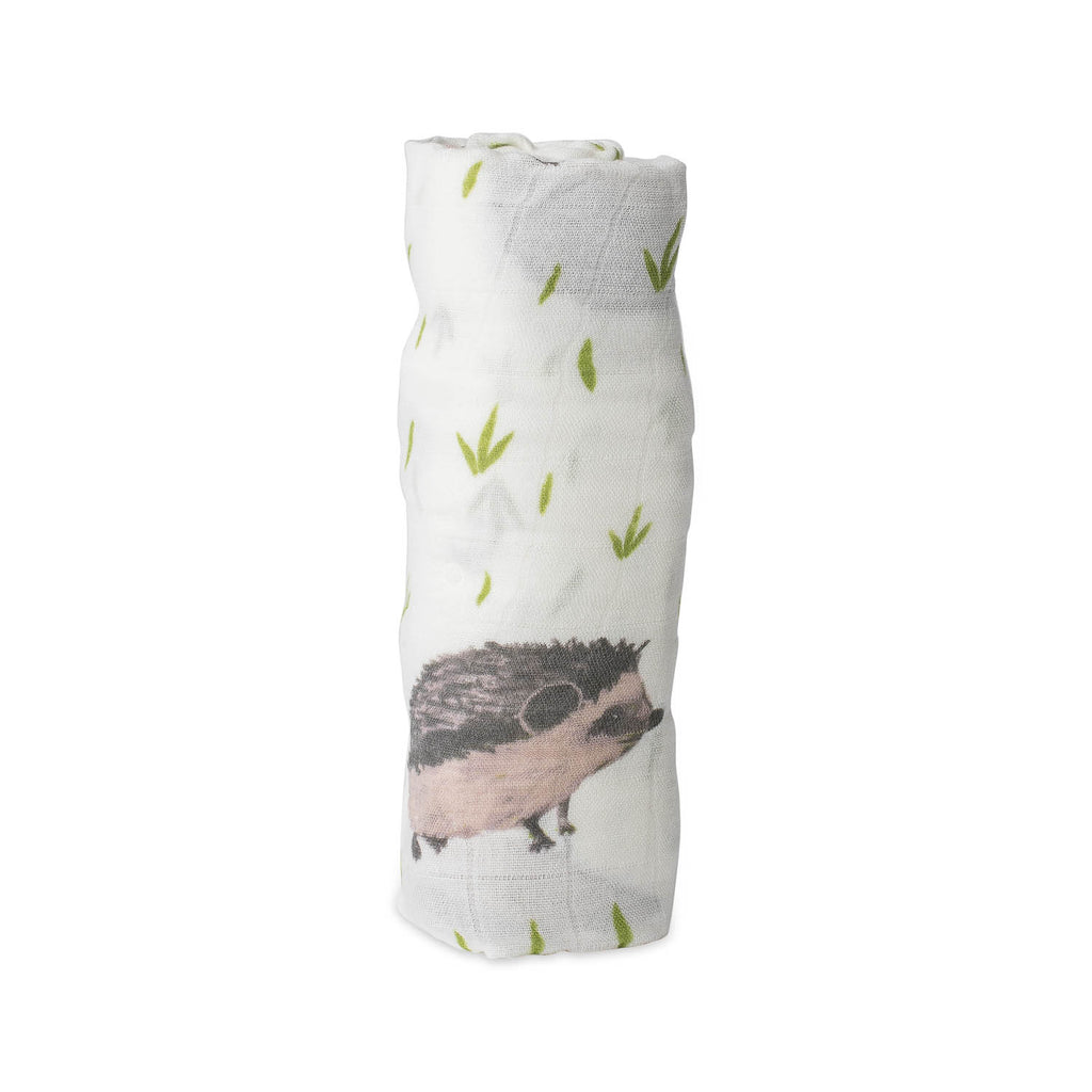 little unicorn deluxe muslin swaddle in hedgehog