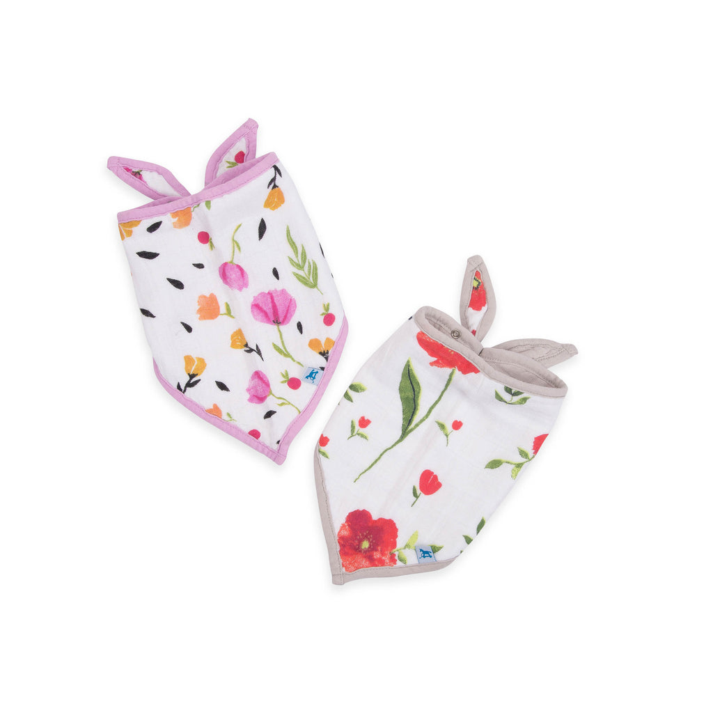 little unicorn cotton muslin bandana bib set in summer poppy