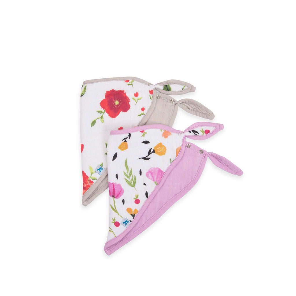 little unicorn cotton muslin bandana bib set in summer poppy