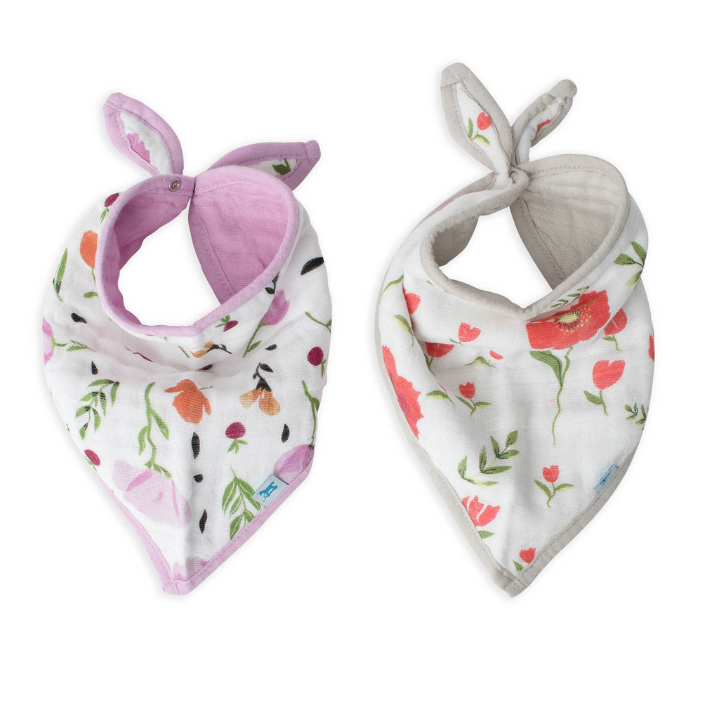 little unicorn cotton muslin bandana bib set in summer poppy